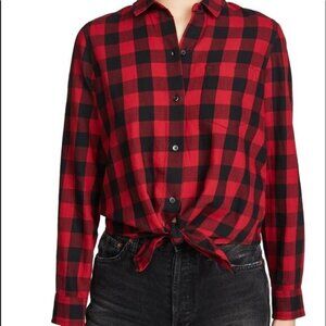 Madewell Red/Black Checkered Flannel Button Down Tie-Front Shirt xl